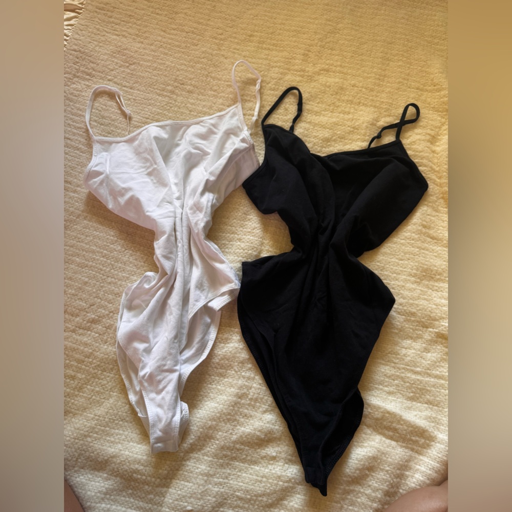 Amazon Basics White and Black Spaghetti Strap Bodysuits